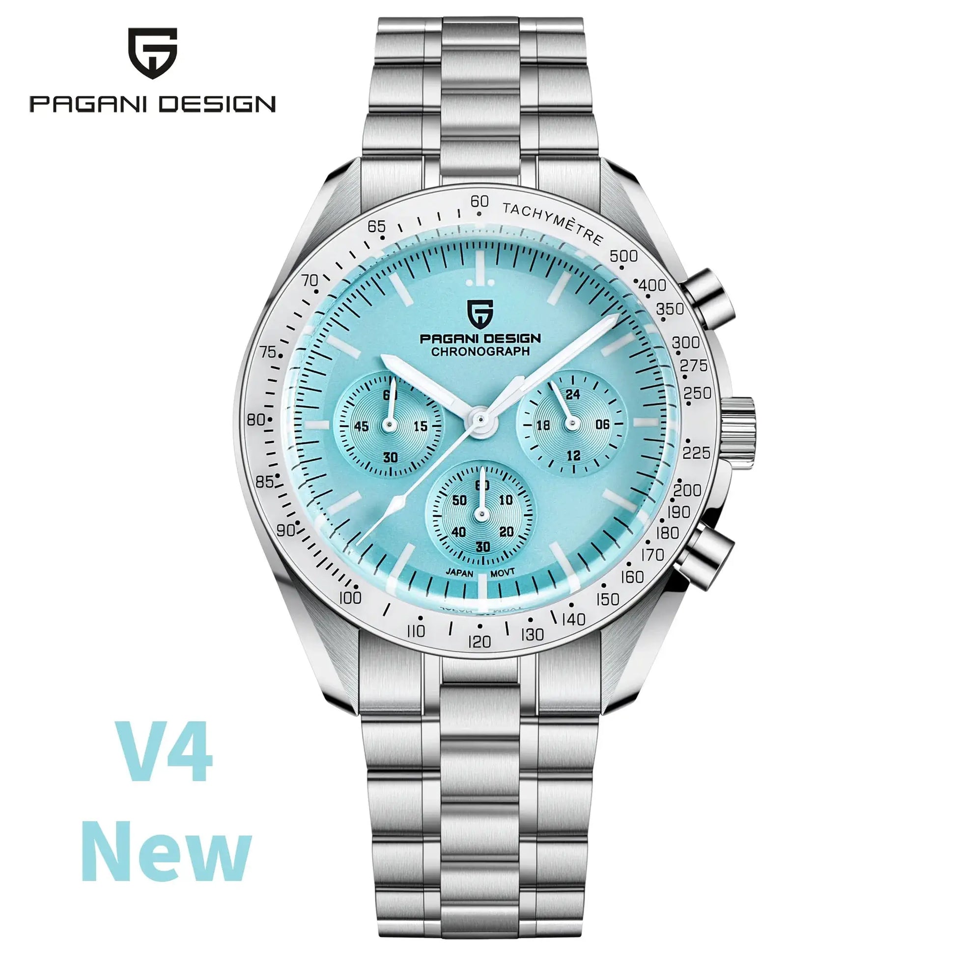 Pagani Design men's chronograph stainless steel watch with turquoise dial