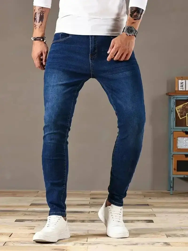 Simples Market men's slim-fit blue denim jeans for casual street style