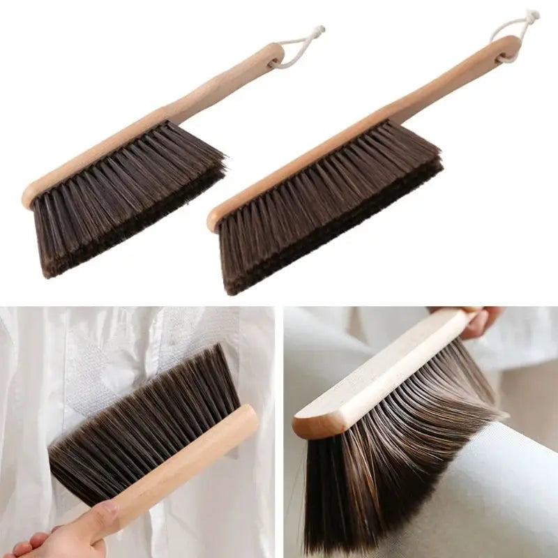 Natural wood bristle cleaning brush pair with hanging loop, anti-static, for desktop and coffee grinder cleaning