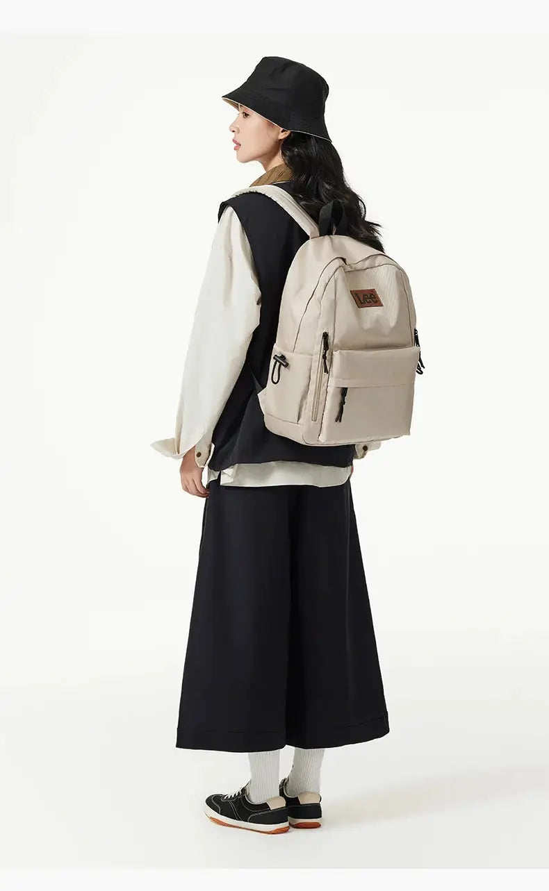 Lee beige lightweight 16-inch laptop backpack, Oxford fabric with multiple pockets
