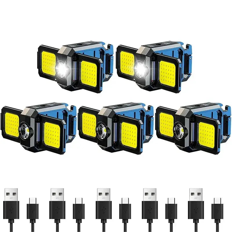 Mini COB USB rechargeable work light; Simples Market set of 6 blue and black lanterns with 90° foldable sides