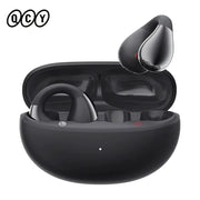 QCY Crossky C30 ear clip open-ear wireless earbuds in black with charging case