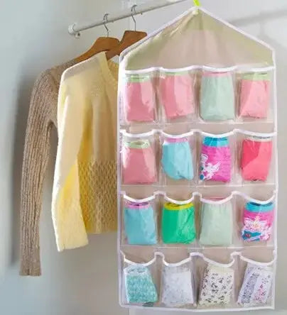 Simples Market clear 16-pocket hanging wardrobe organizer for socks and underwear; space-saving closet storage