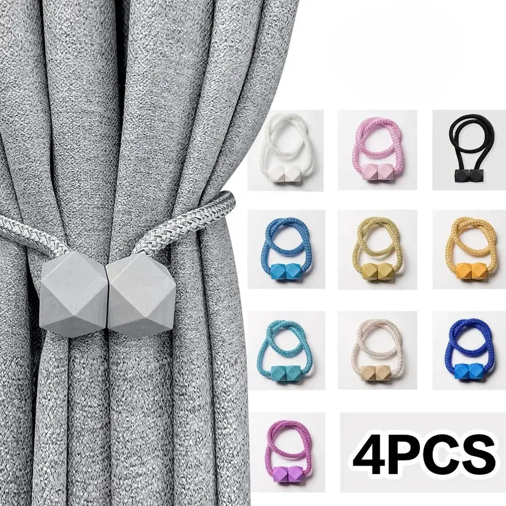 4 Pcs Curtain Tiebacks With Strong Magnets Thick Rope Design For Bedroom Living Room Kitchen Durable Plastic Home Decor - Simples Market