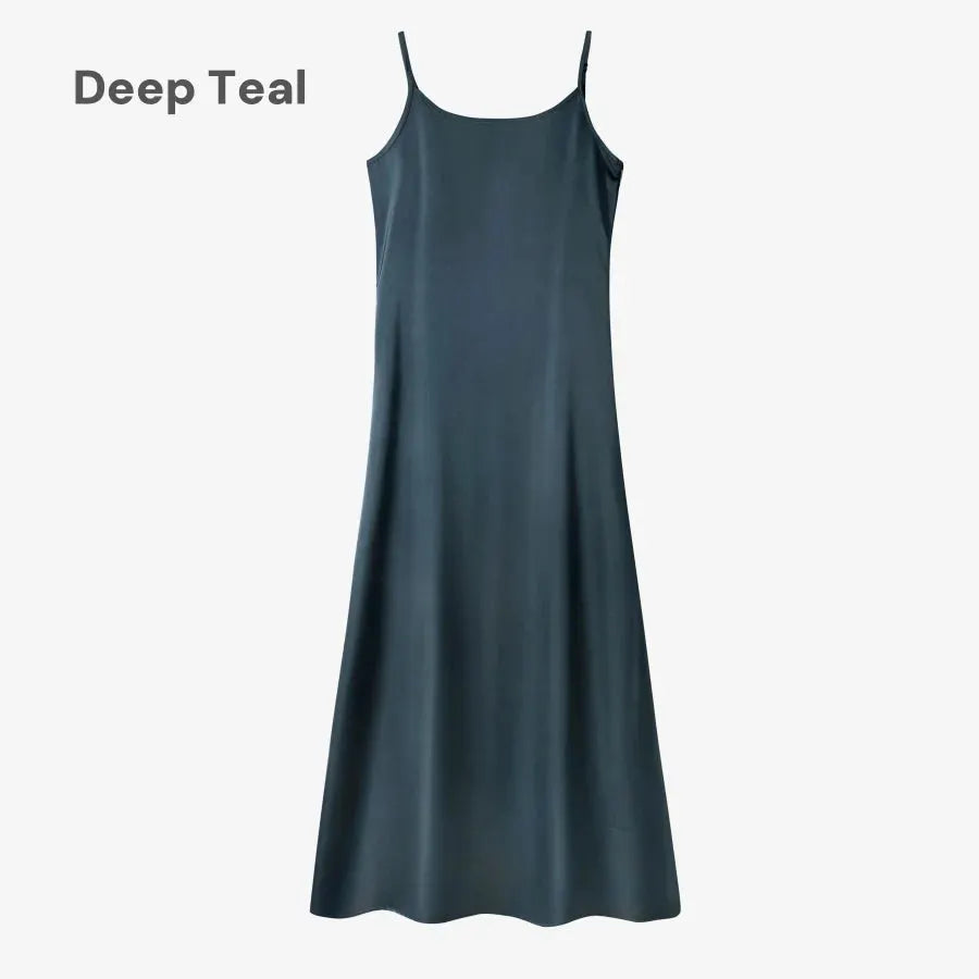 Elegance Satin Slip Dress And Knit Cross Top Set With Adjustable Maxi Floor Length For Timeless Style