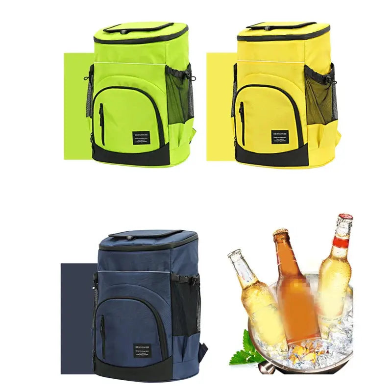 Insulated cooler backpack 30L by Simples Market in lime, yellow and navy (3-pack)