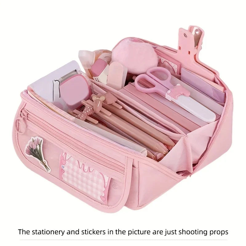 Pencil case by Simples Market, pink, large-capacity desk organizer for stationery storage