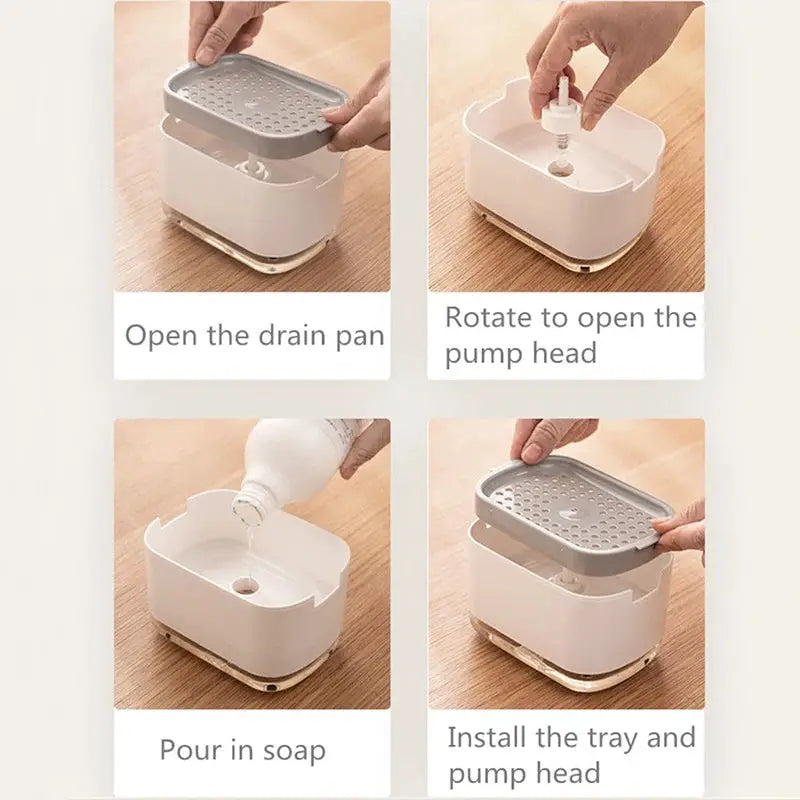 Automatic Foam Soap Dispenser Box With Sponge Holder For Kitchen And Bathroom Press Style Detergent Container