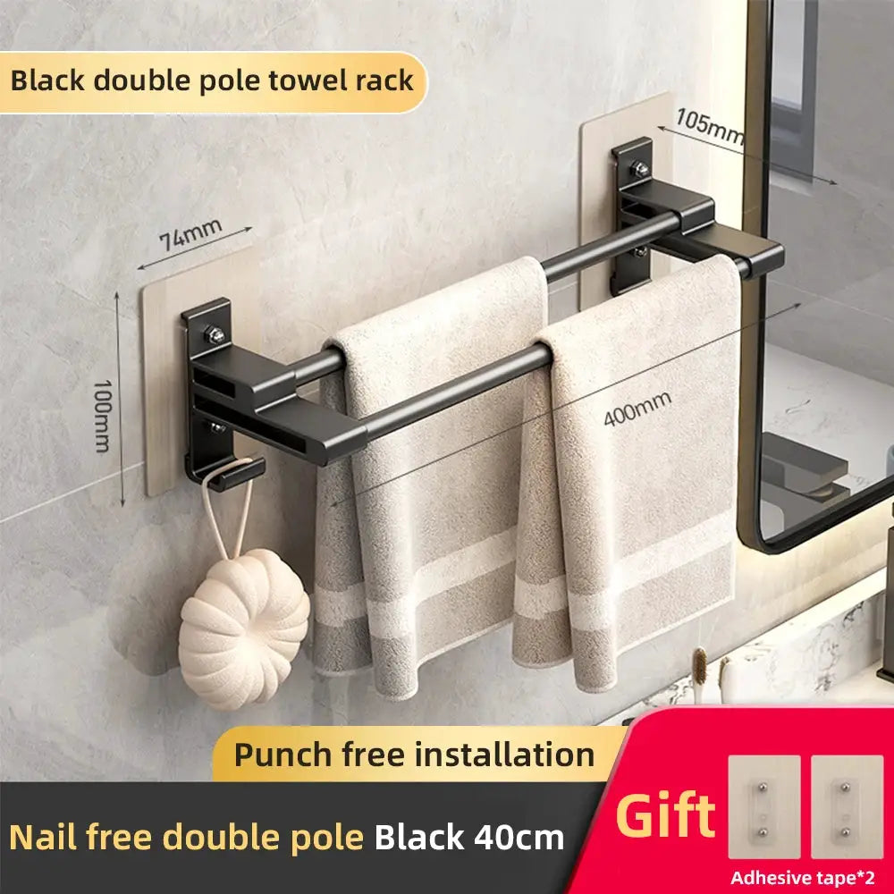 NovaWall Wall Mounted Towel Rack With Two Bars No Drill Installation For Bathroom And Kitchen