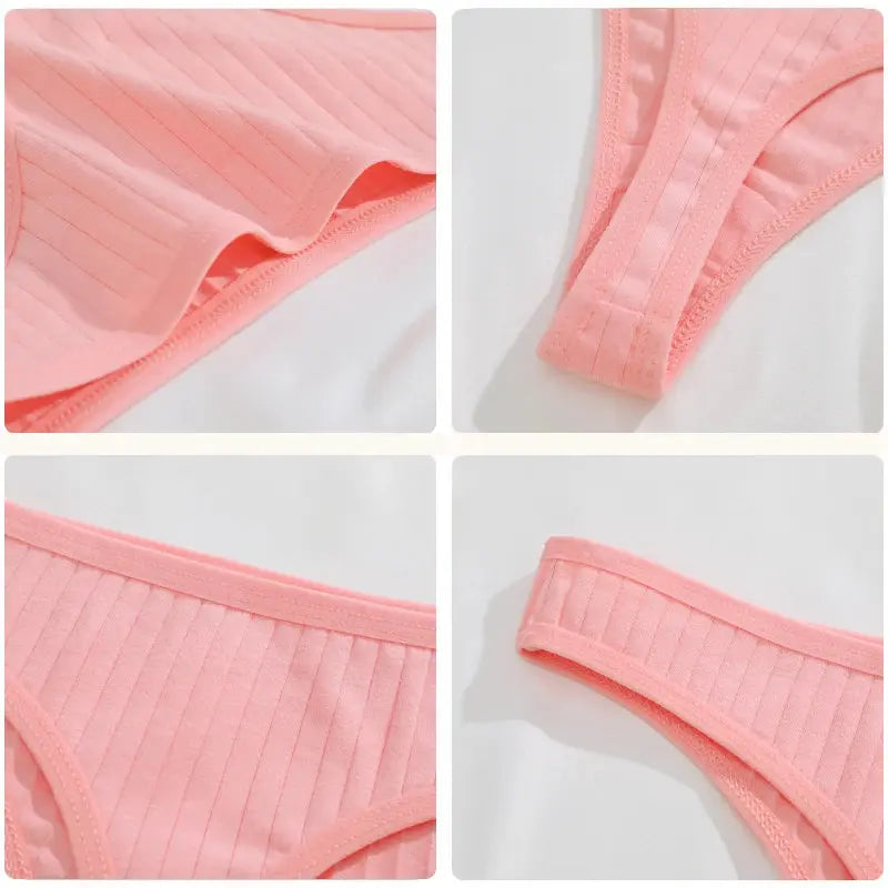 8-piece pink cotton seamless thong set for women; low-rise, breathable G-string underwear
