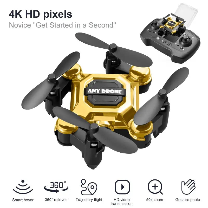 K04 mini folding drone, gold quadcopter with remote control for aerial photography