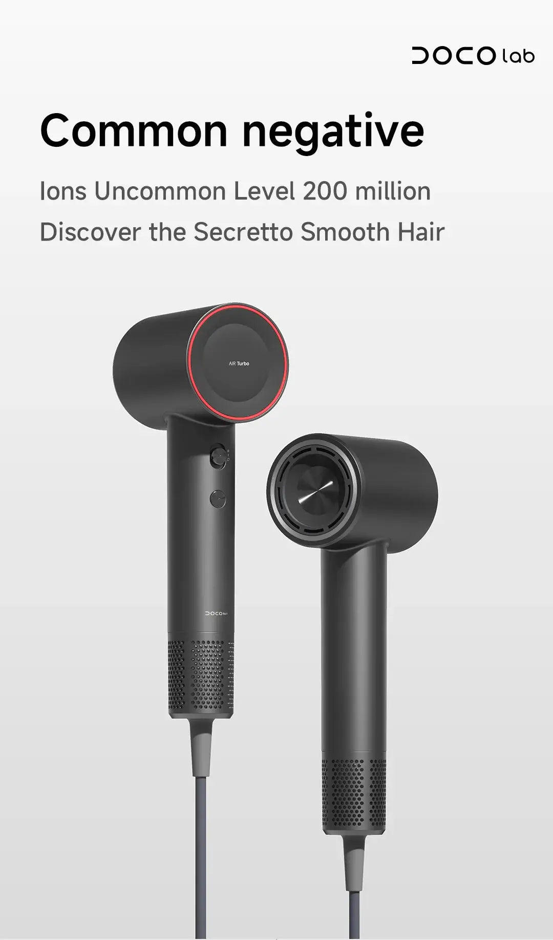 DOCO hair dryers, two black high-speed professional units with red rings, Simples Market