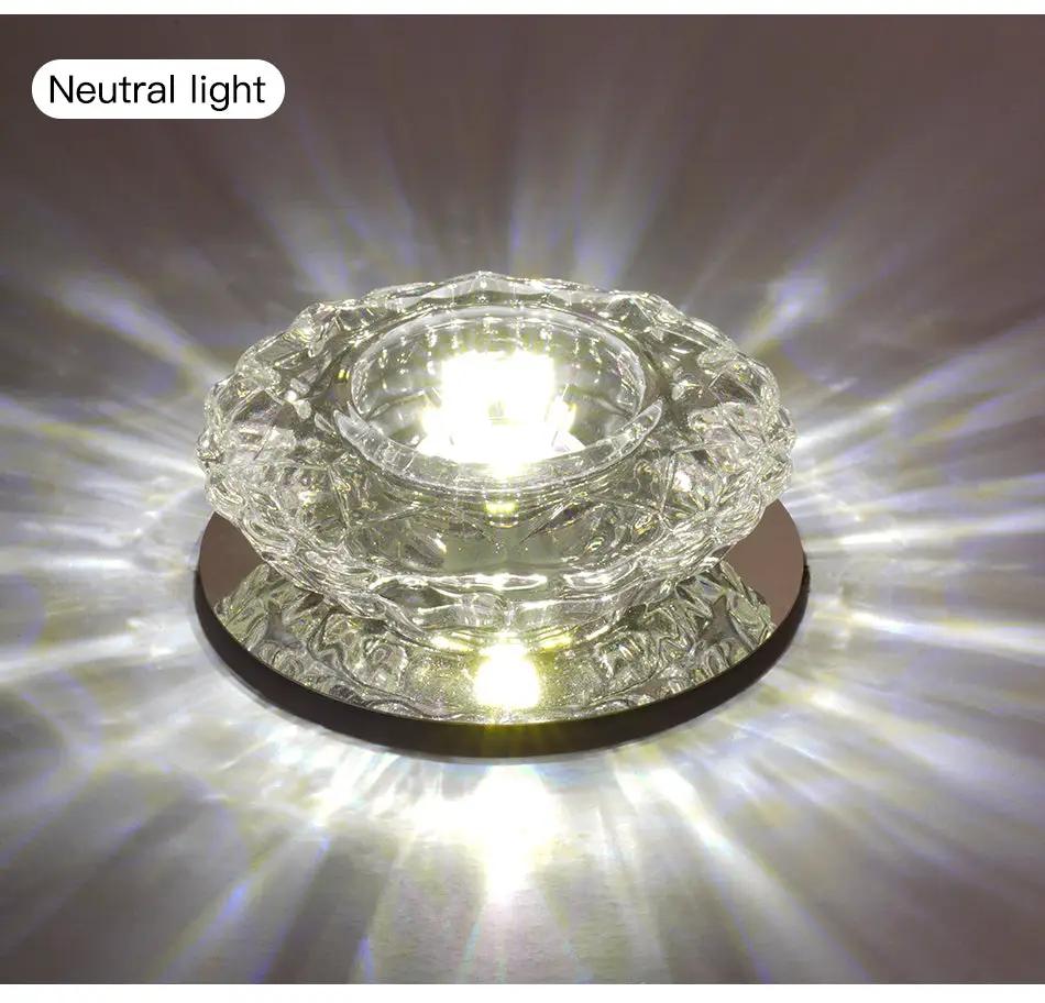Aisle flush LED ceiling lamp with crystal glass design, neutral white glow