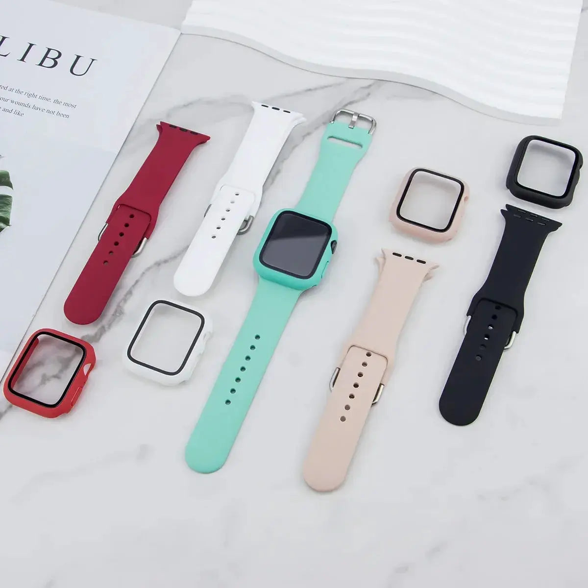 Glass+Case+Strap For Apple Watch band 44mm 40mm 45 41 38 42 46mm Silicone watchbands bracelet iWatch series 11 10 9 7 6 5 4 3 SE