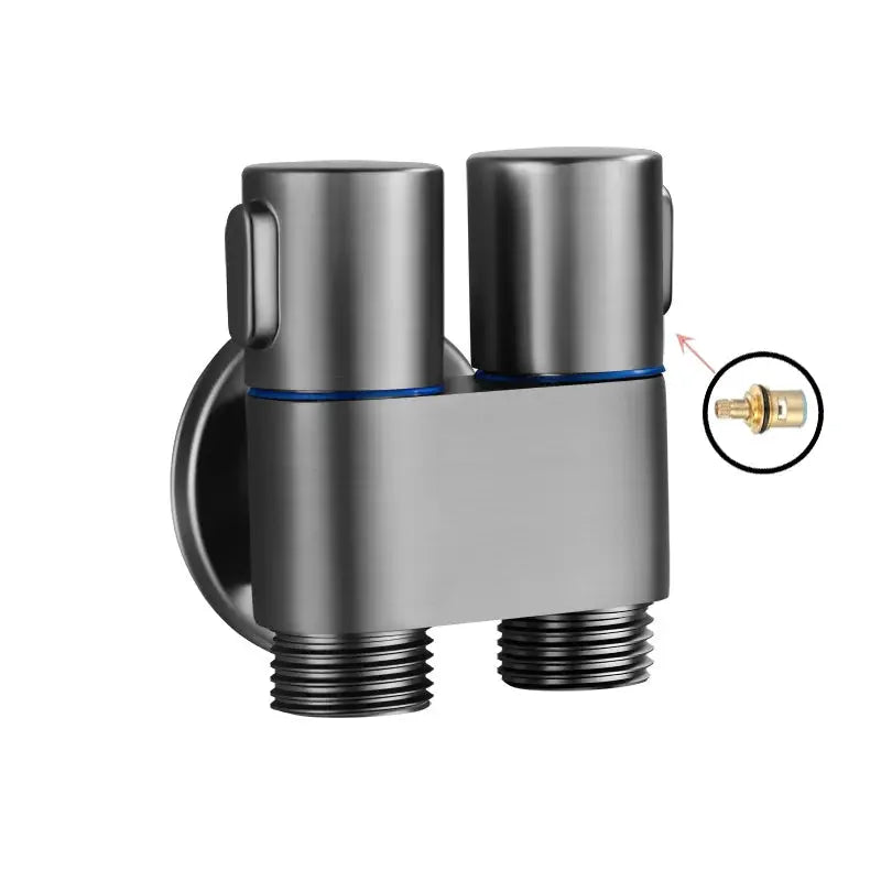 Simples Market stainless steel double-outlet wall-mounted angle bidet valve with round mounting plate