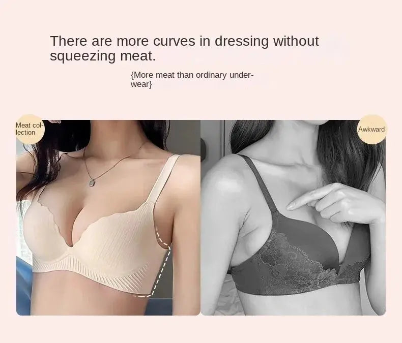 Simples Market Push Up Bra for small chest, 6cm padding, no steel ring; beige and gray bras, 2-piece set