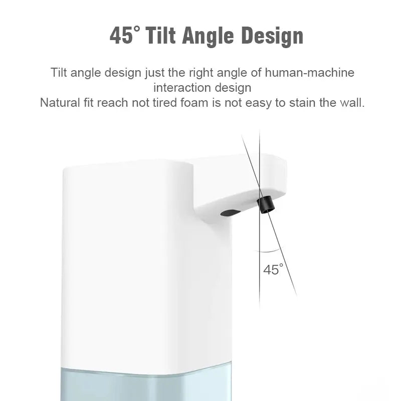 Automatic liquid soap dispenser with touchless infrared sensor, white with light-blue reservoir, USB charging