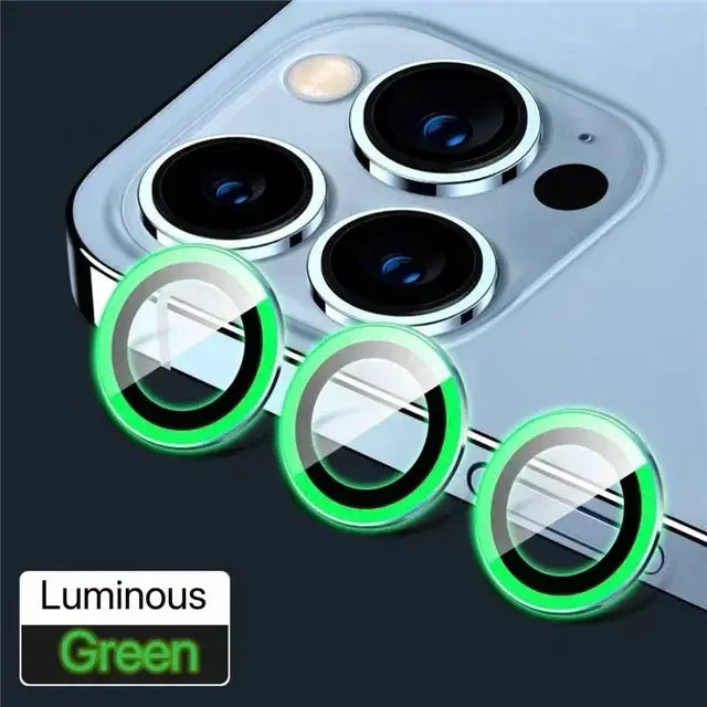 3-pack metal lens protectors for iPhone back camera lenses with luminous green rings