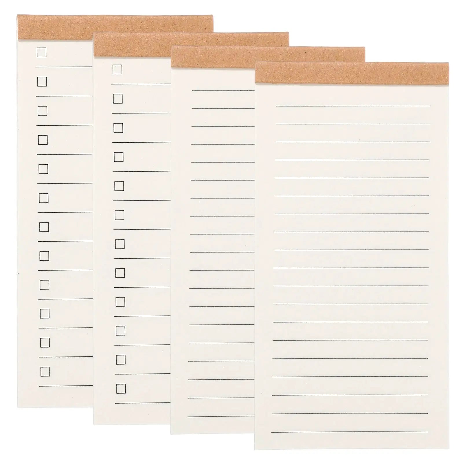 Simples Market 4-pack field notes small notepads with 50 sheets, white pages with checkboxes and ruled lines, kraft-top binding.
