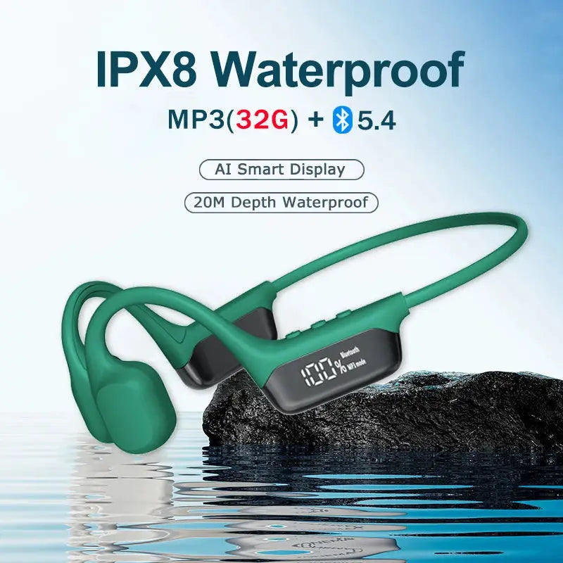 Bone Conduction Earphones IPX8 Waterproof Headset Bluetooth 5.4 Wireless 32GB Storage HiFi Stereo For Swimming