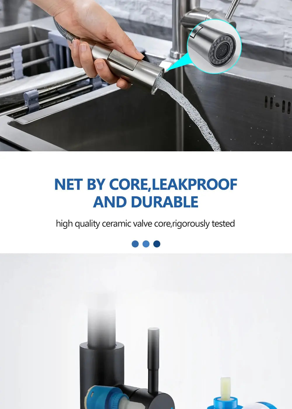 Kitchen faucet Simples Market stainless steel with pull-out spray head, 2-mode nozzle, deck-mounted.