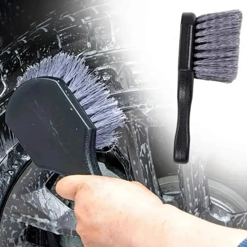 Simples Market car wheel cleaning brush set with short-handle black handles and soft gray bristles