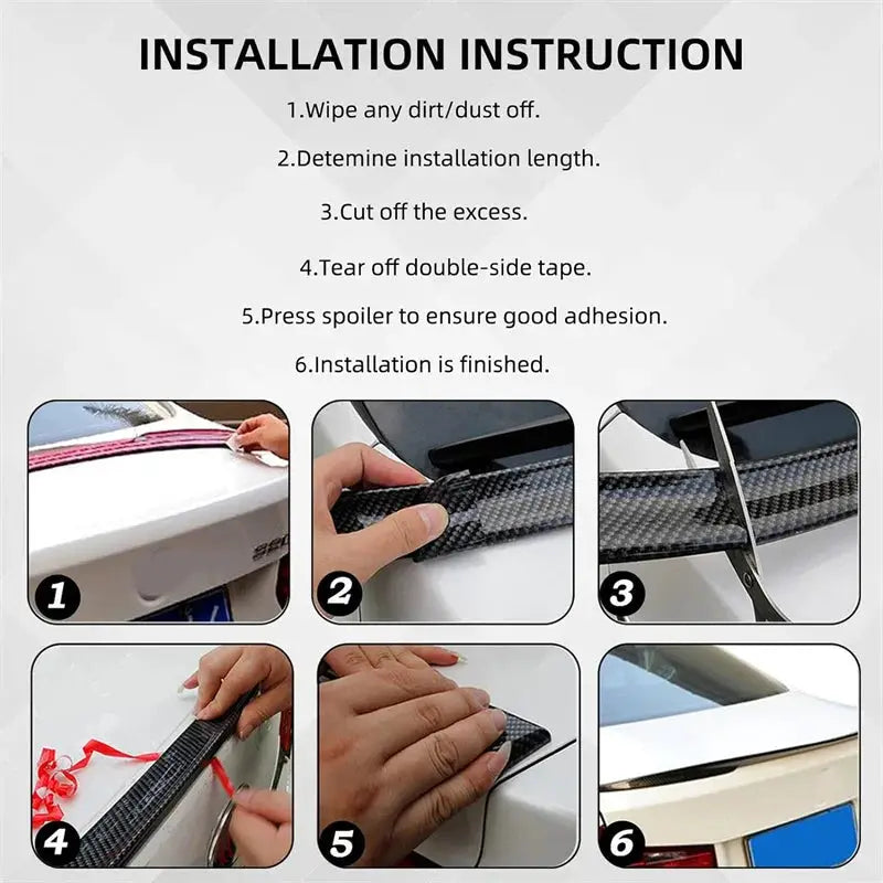 Simples Market carbon fiber car spoiler 1.5M universal DIY refit with six-step installation guide