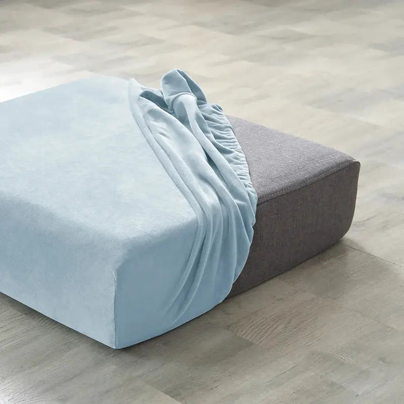 Plush sofa slipcover, light blue, anti-slip elastic cover for living room furniture