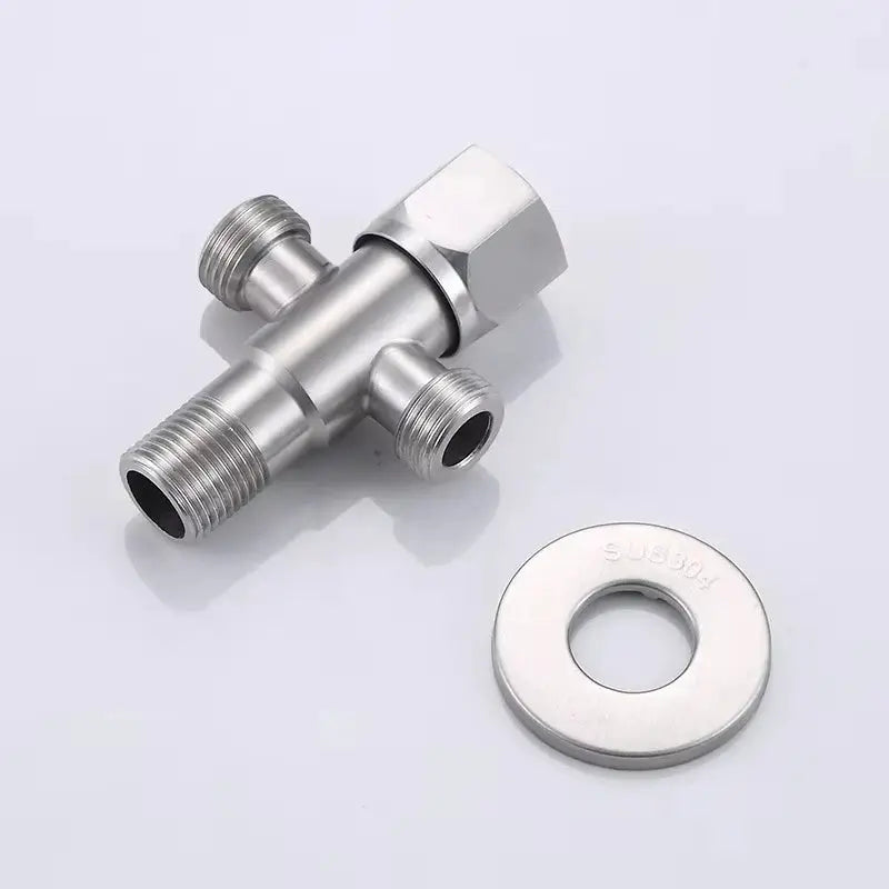 Two-way angle valve, stainless steel, with G1/2 threads and washer by Simples Market.
