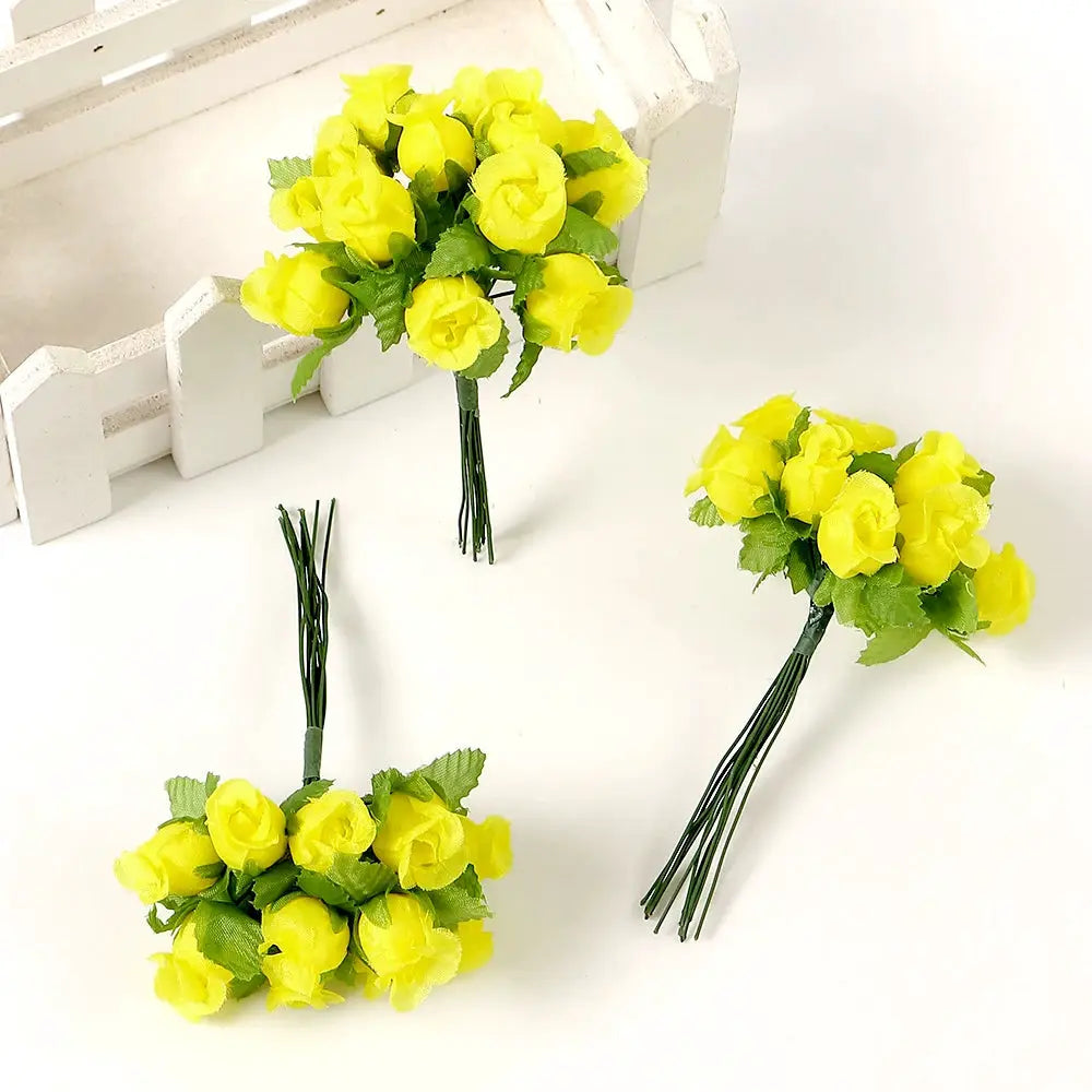 12 Pieces Mini Artificial Rose Bouquet Silk Roses for Home Decor and Wedding Decor Craft Wreath Gift