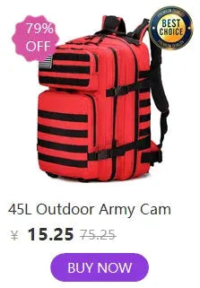 Red 45L outdoor hiking backpack with MOLLE webbing and black straps