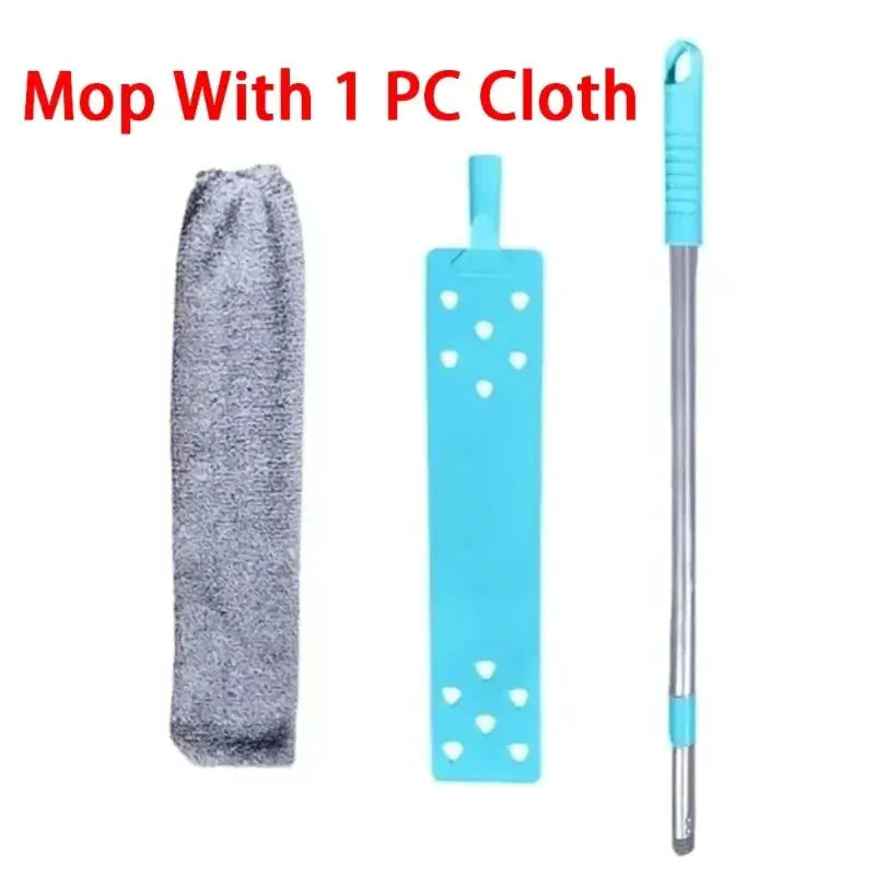 Telescopic mop set (3-piece) with bendable head and extendable blue pole plus microfiber cloth by Simples Market