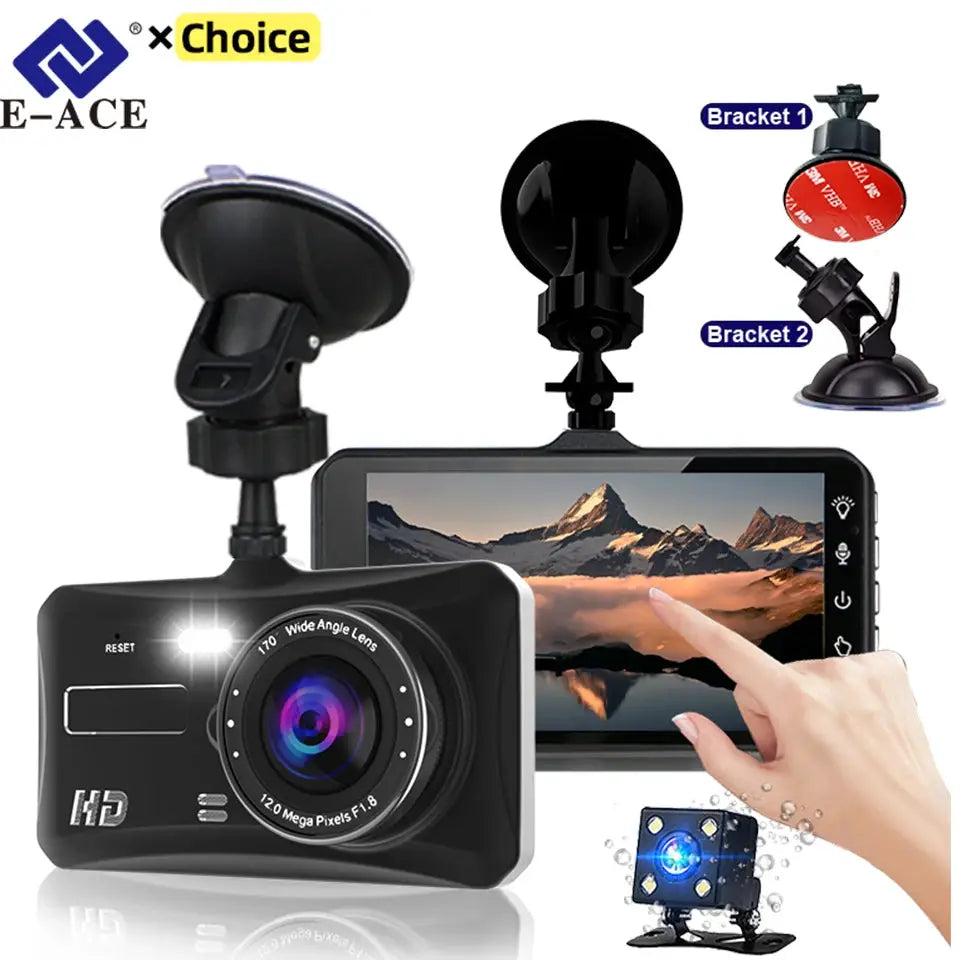 Dashcam mirror with 4.0-inch display, front and rear 1080p night-vision car DVR with suction mounts