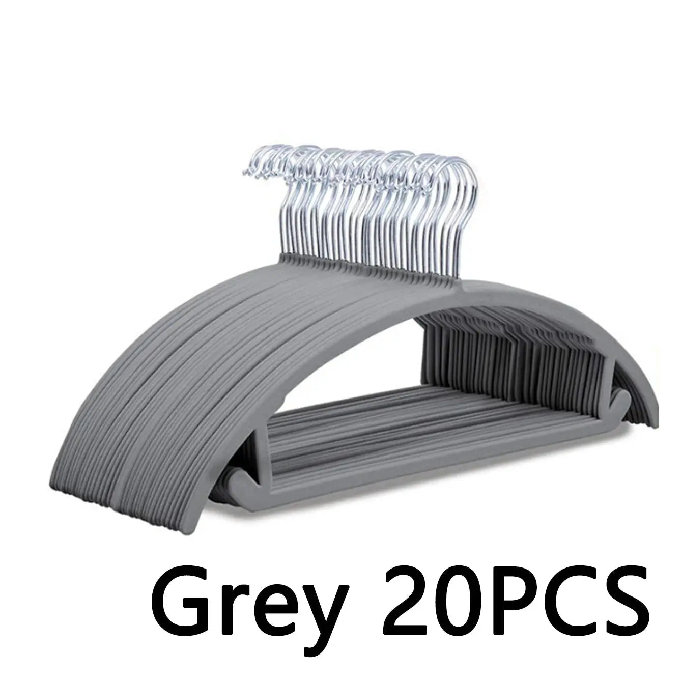 Grey velvet clothes hangers, 20-pack, for closet organization; non-slip, durable plastic hangers