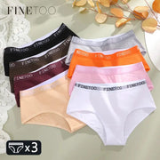 FINETOO 3-pack cotton women's low-waist briefs with branded elastic in assorted colors