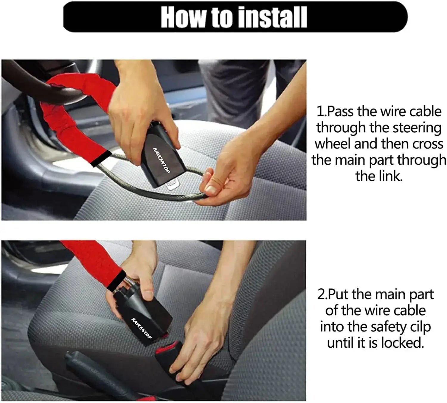 Simples Market steering wheel steel lock with 2 keys, black anti-theft device for cars and SUVs