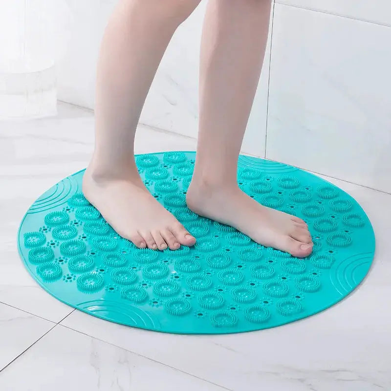 Round PVC Bath Mat With Drain Hole For Non Slip Safety Silicone Backing And Foot Massage Surface