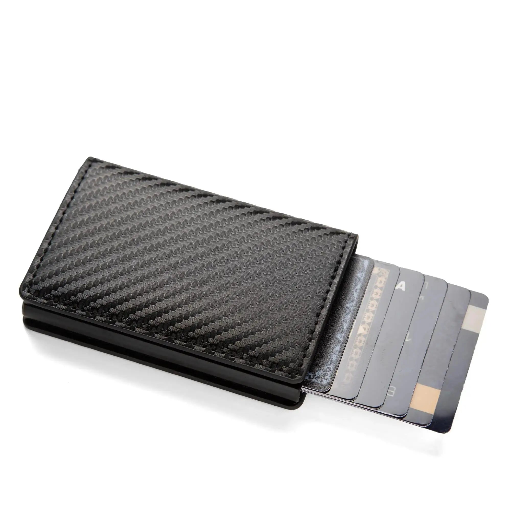 Anti-theft RFID minimalist wallet by Simples Market in black PU leather with slim card slots