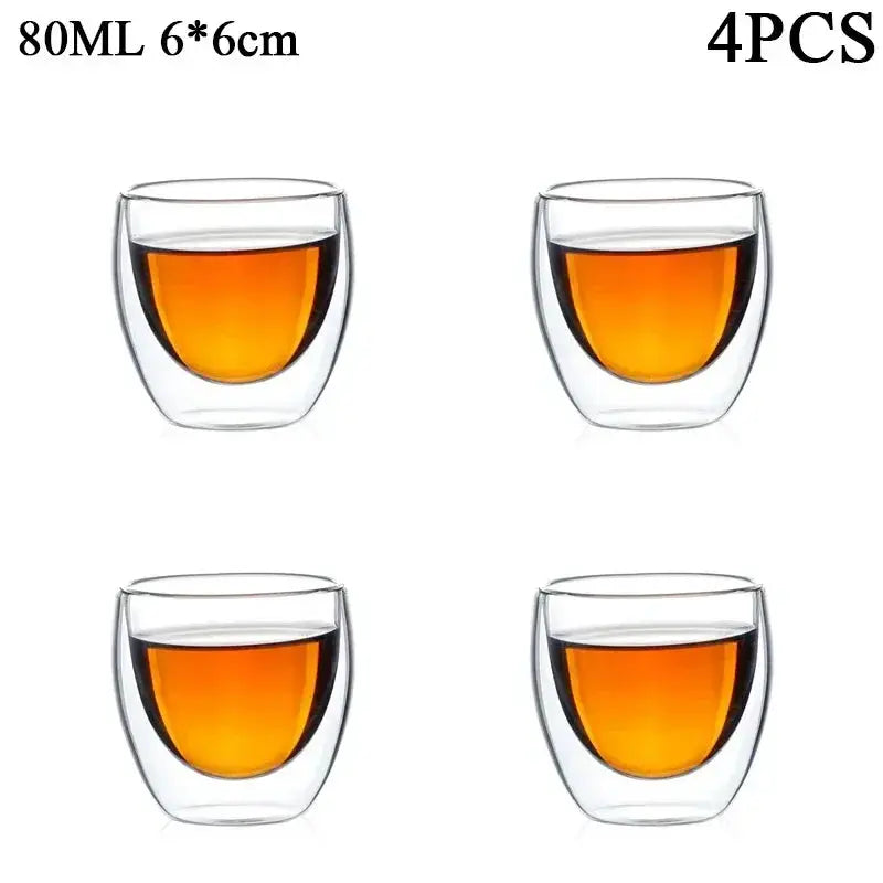 Double Wall Glass Kung Fu Tea Cup Set 80ml 150ml High Borosilicate Transparent Drinkware For Tea Coffee Milk Water