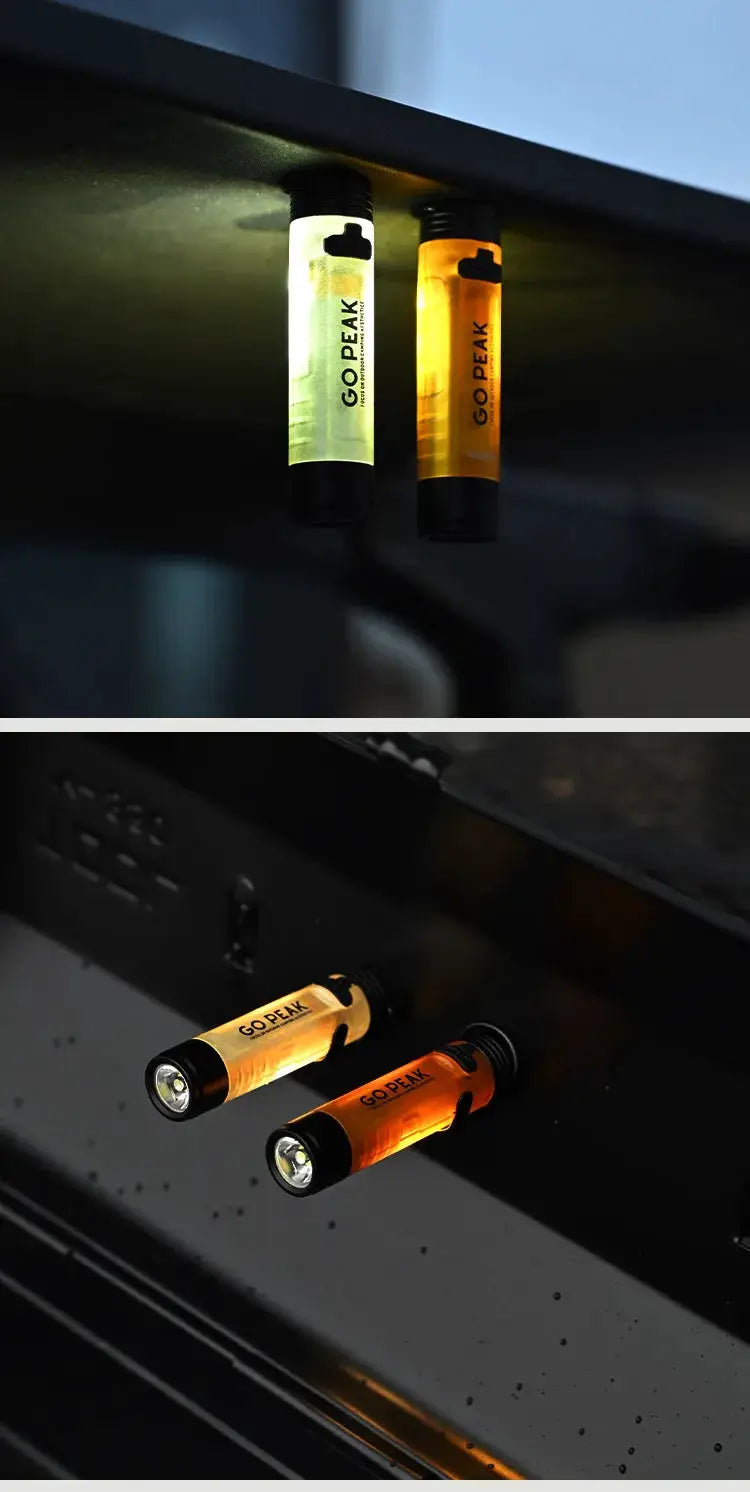 GOPEAK pocket mini flashlights with outdoor key-clip cap; lime green and orange translucent bodies, ambient LED (2-pack)