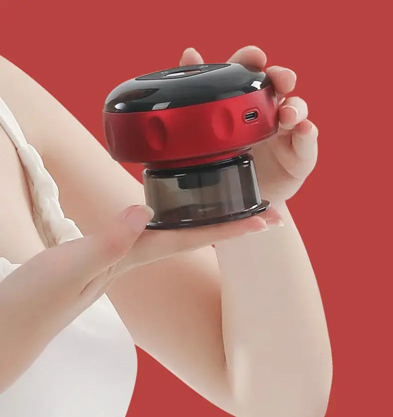 Simples Market Plug-In Smart Cupping Massager, red and black handheld device with transparent suction cup
