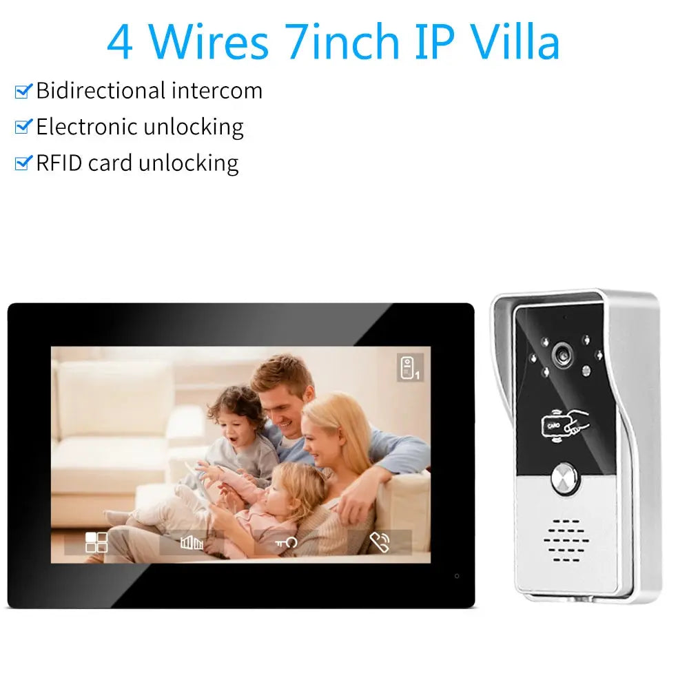 2-piece 7-inch IP video intercom kit with black indoor monitor and silver doorbell camera