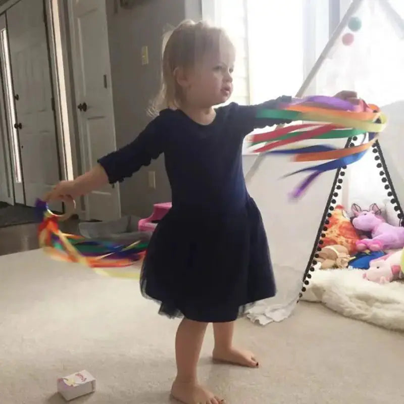 Montessori Style Wooden Ribbon Ring Sensory Toy For Baby BPA Free Non Toxic Color Recognition Fine Motor Development