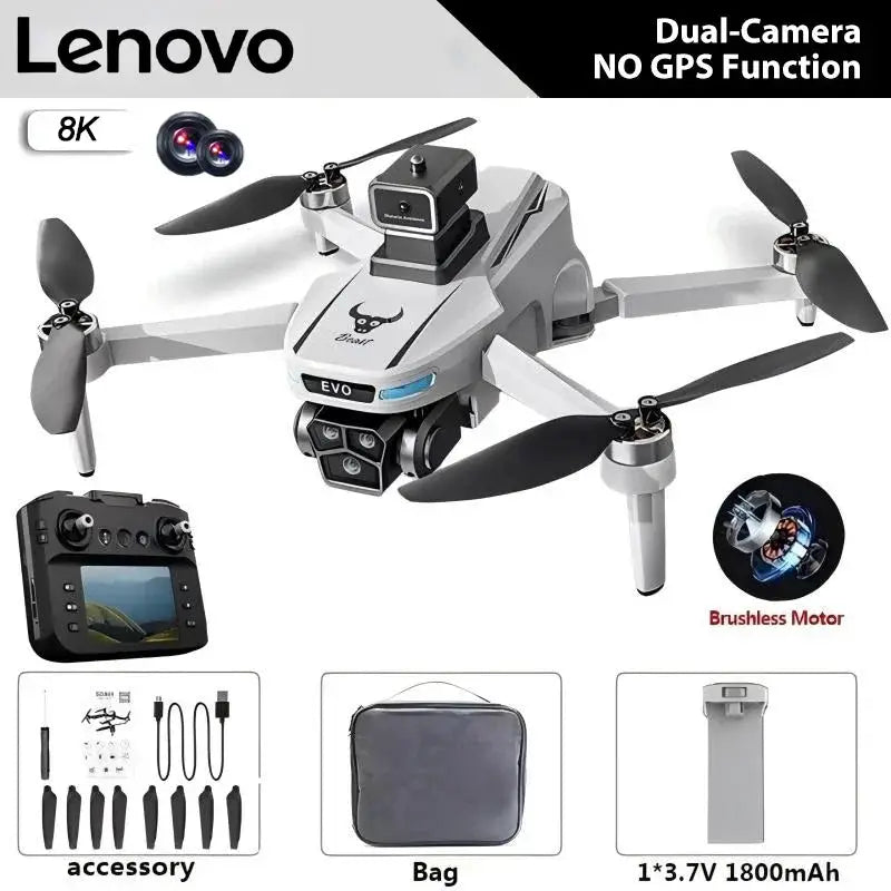 Lenovo SG901 MAX drone with 8K camera, white body, brushless motors, remote with screen and carrying bag