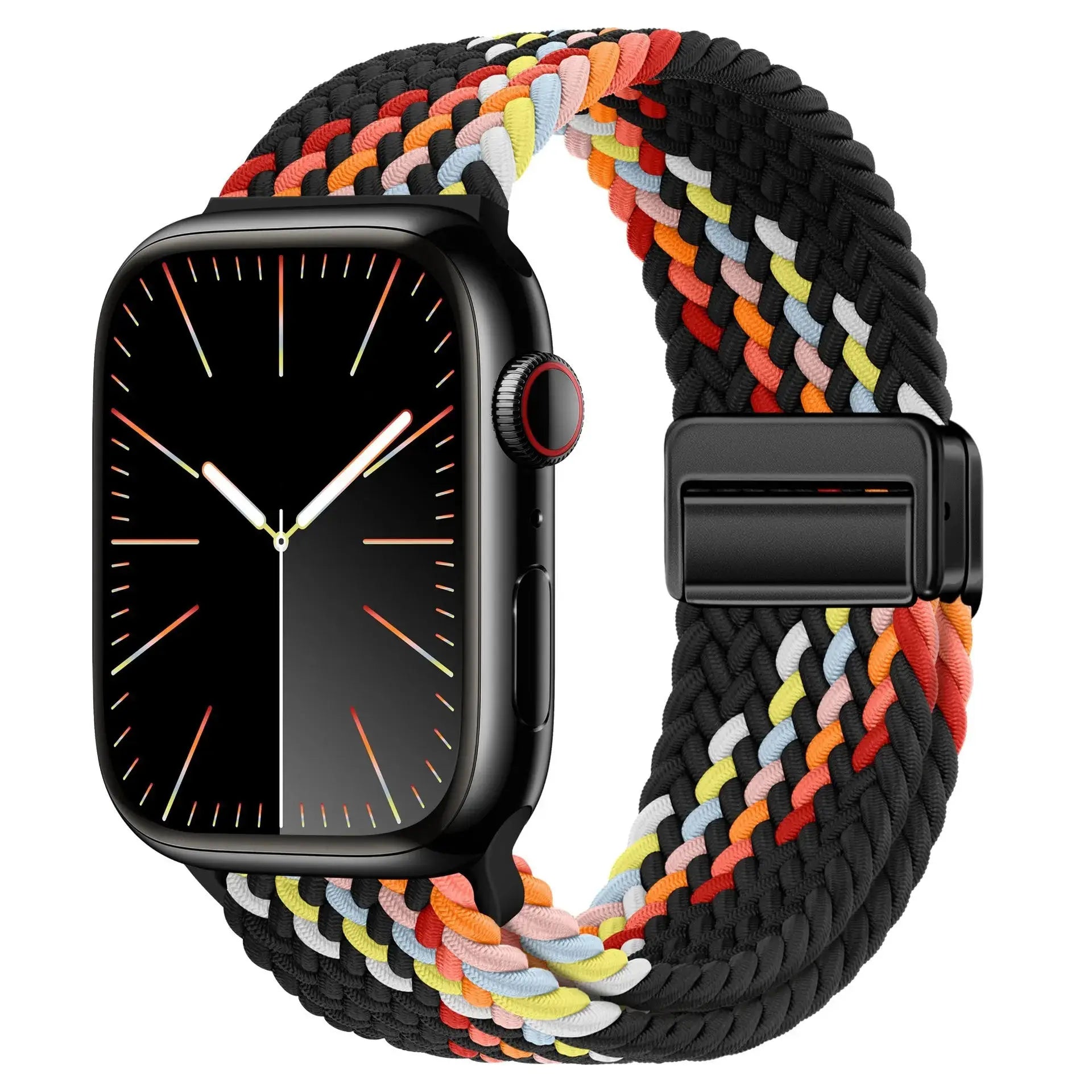Braided Apple Watch strap by Simples Market, multicolor woven nylon, fits 38–49mm