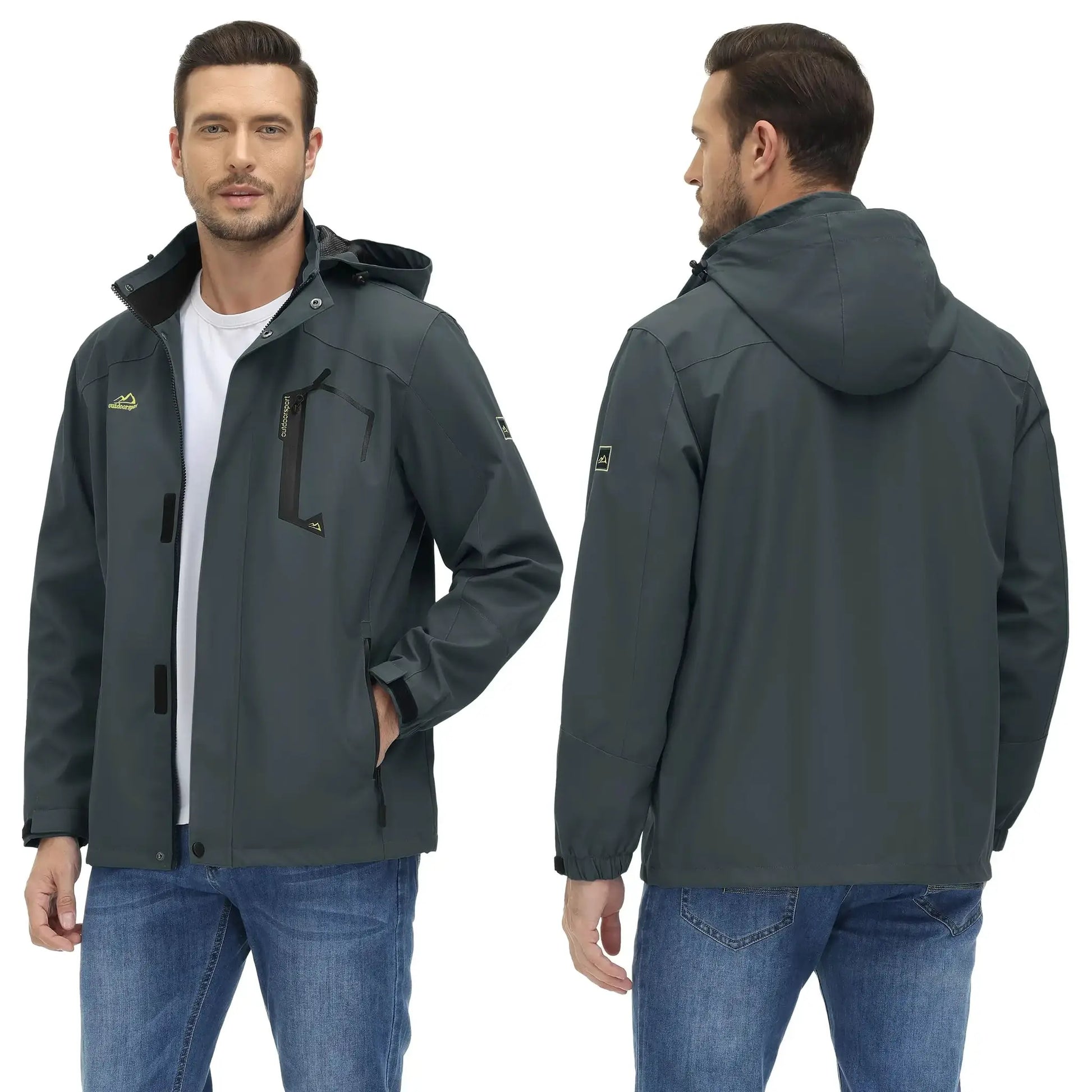 TACVASEN men's mesh-lined waterproof rain jacket with hood in dark gray