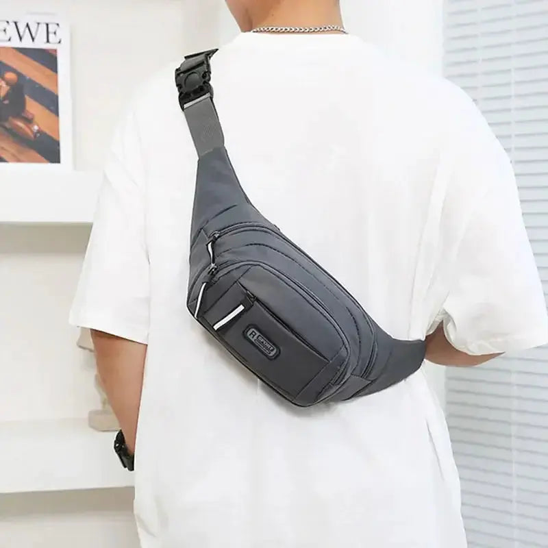 Men canvas waist pack in black, crossbody fanny bag with slim anti-theft design