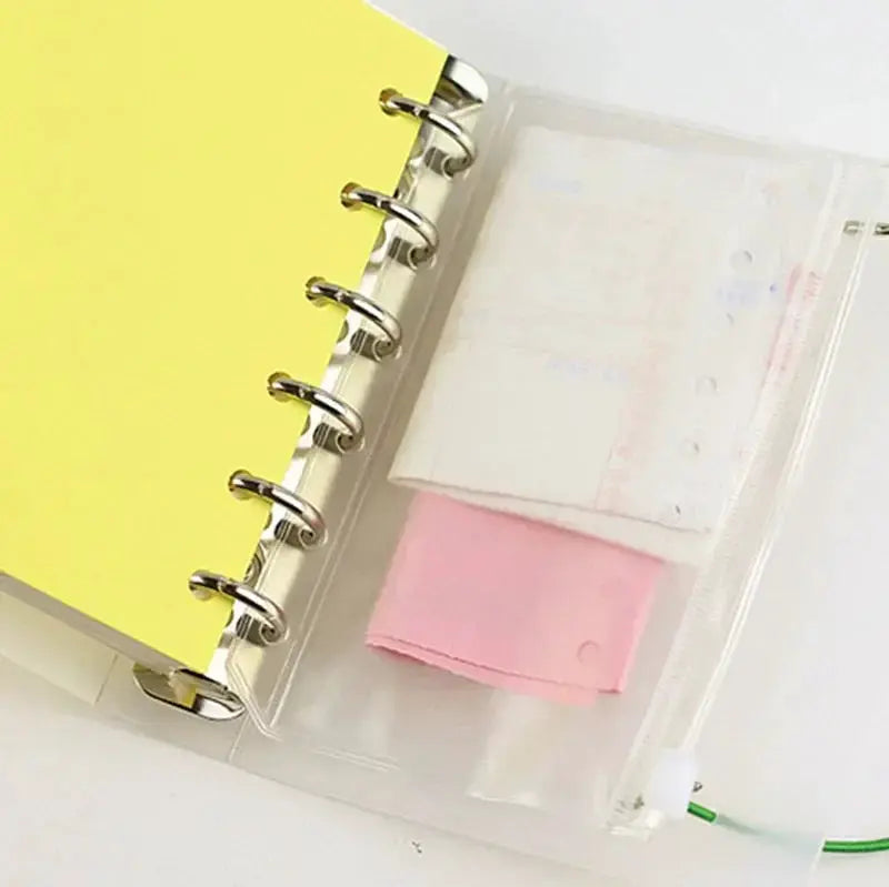 10-pack clear PVC zipper binder pockets for A5/A6/A7 binders with pink inner pouch