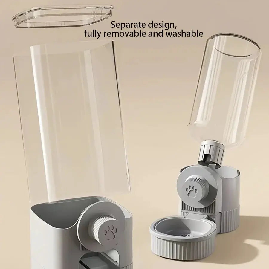 Simples Market hanging automatic pet feeder and waterer set, 2-piece gray plastic with clear containers
