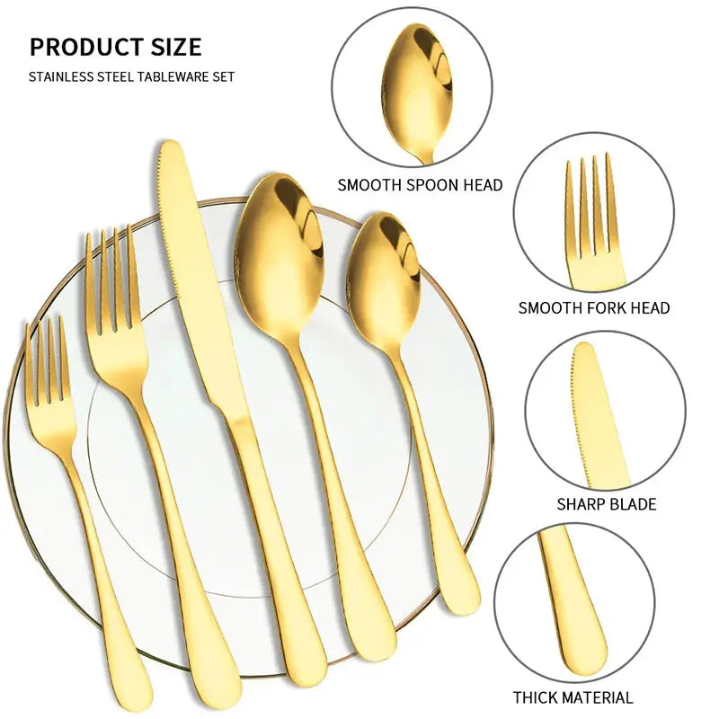Golden Stainless Steel Tableware Set 6 Or 30 Piece Western Style Cutlery Knife Fork Spoon For Hotels Restaurants